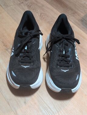 Hoka Women's Bondi 9 Black and White Athletic Running Shoes